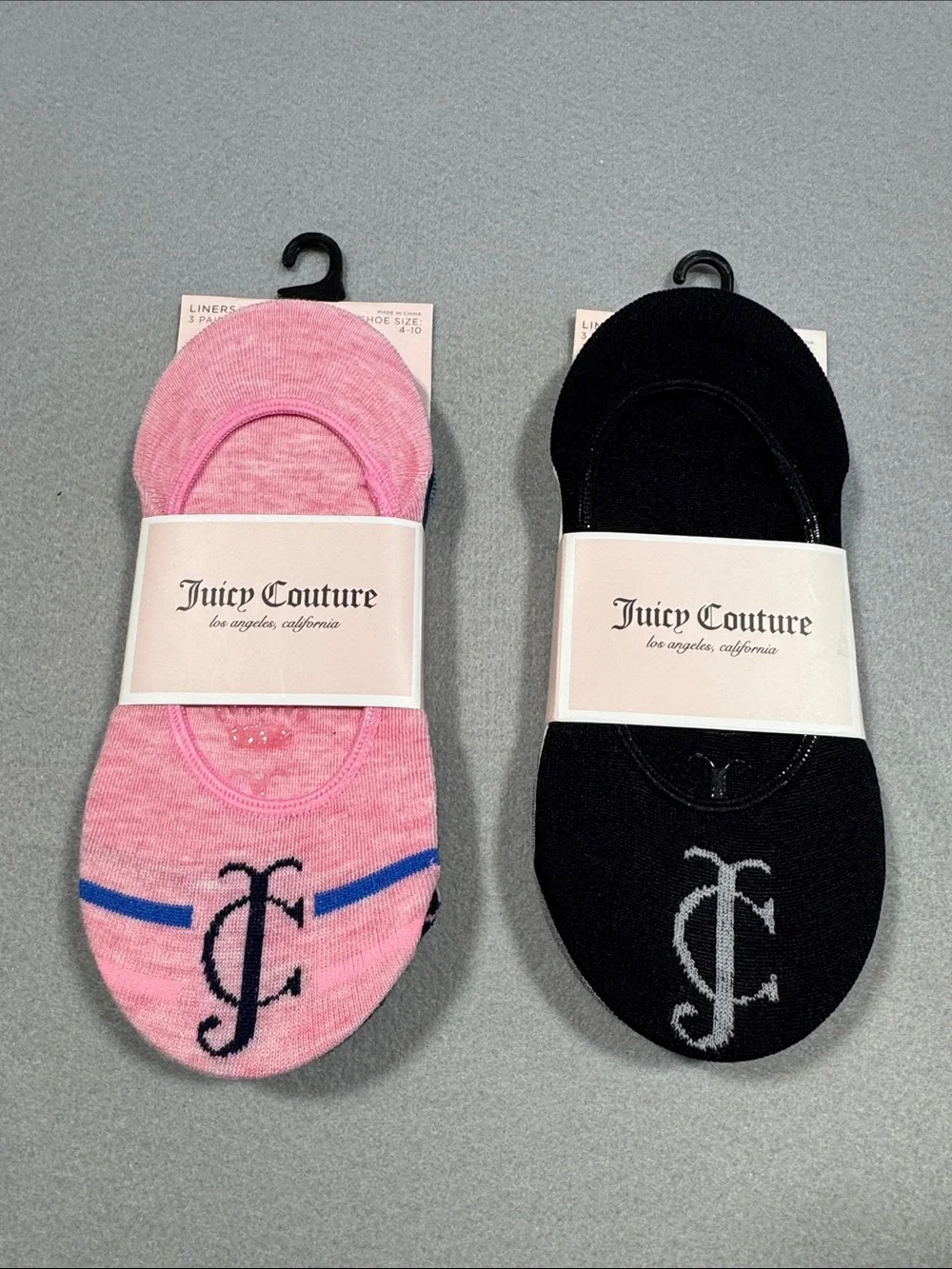 Juicy Couture No-Show Liner Socks in Pink & Black (2-Pack)